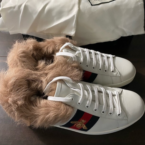 Final sale 🤯🔥 Real FUR  Gucci ACE In excellent condition size 11&11.5 !!! - Picture 6 of 9